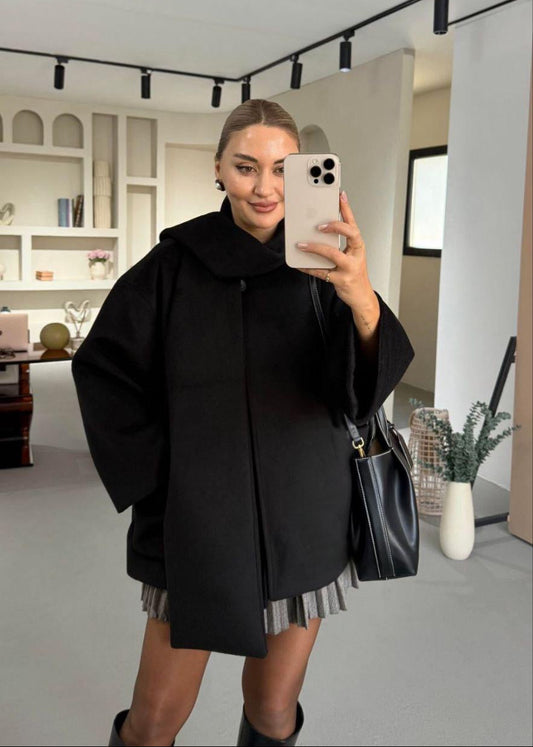 Urban Wool Black Jacket With Scarf