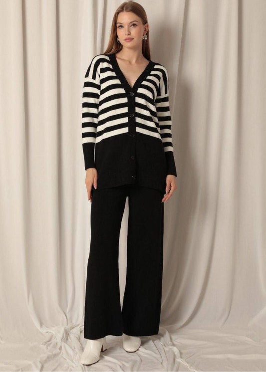 White Black Stripes Coord
