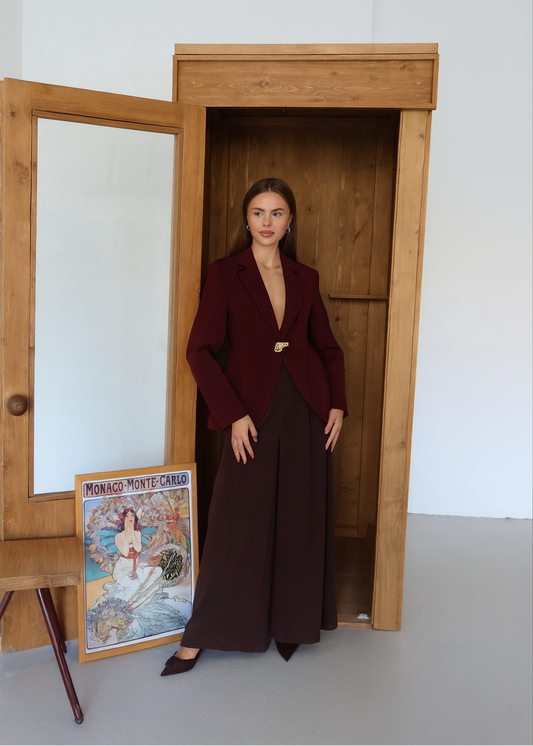Burgundy Coat With Golden Button