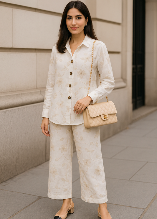 White Textured Co Ord Set