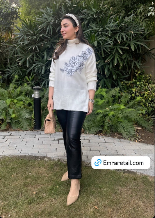 Elegant Embroidery Sweater White