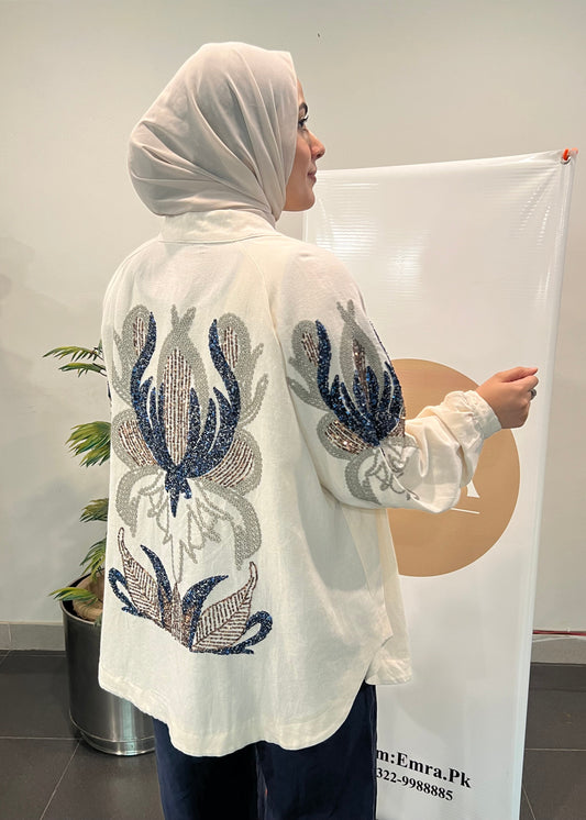 White Shimmery Kimono Top