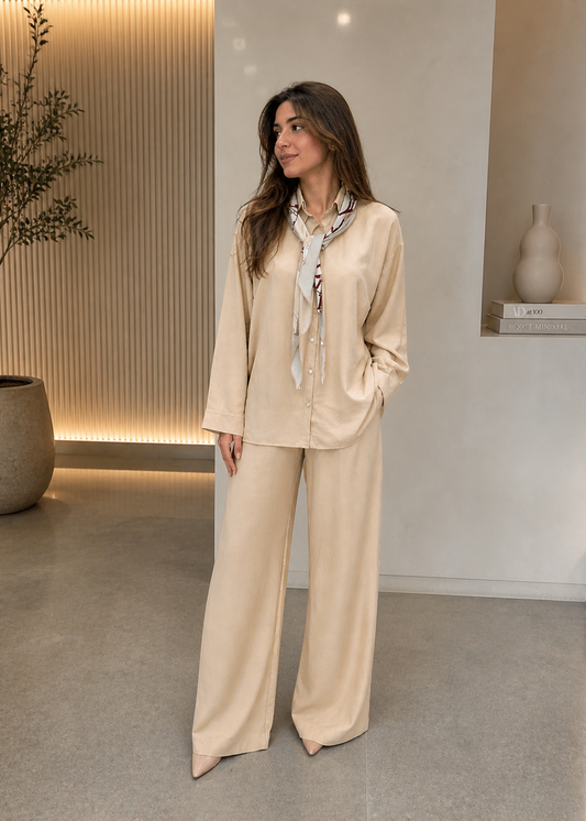 Beige Muse Co Ord With Scarf