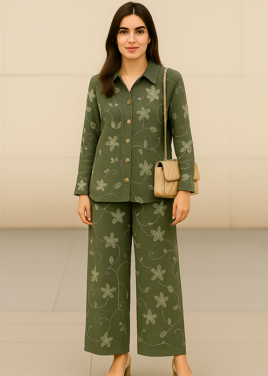 Green Textured Co Ord Set