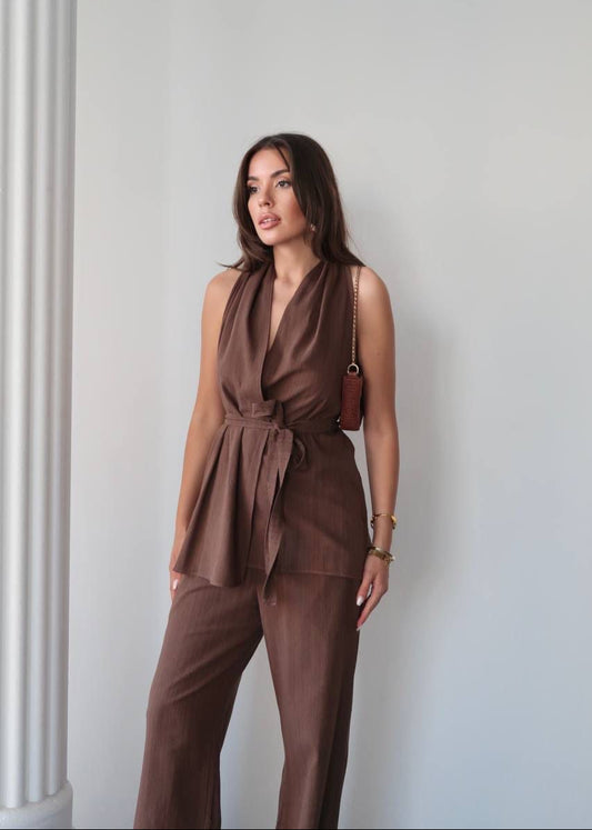 Brown Halter Waistcoat Set