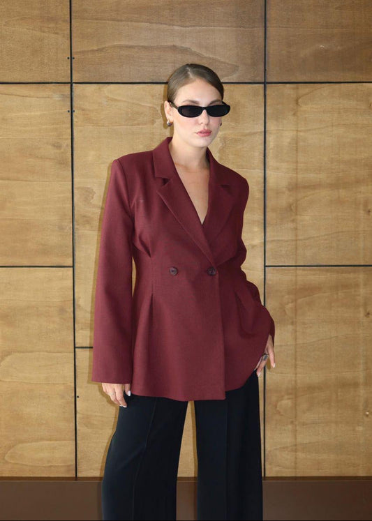 Maroon Pleated Blazer