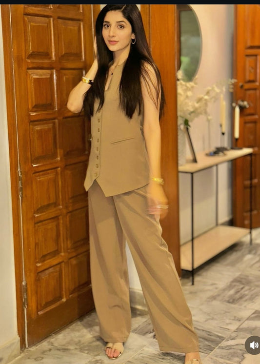 Sleeveless Khaki Formal Set