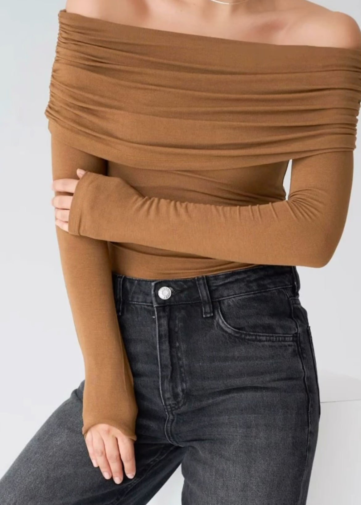 Off Shoulder Mustard Top