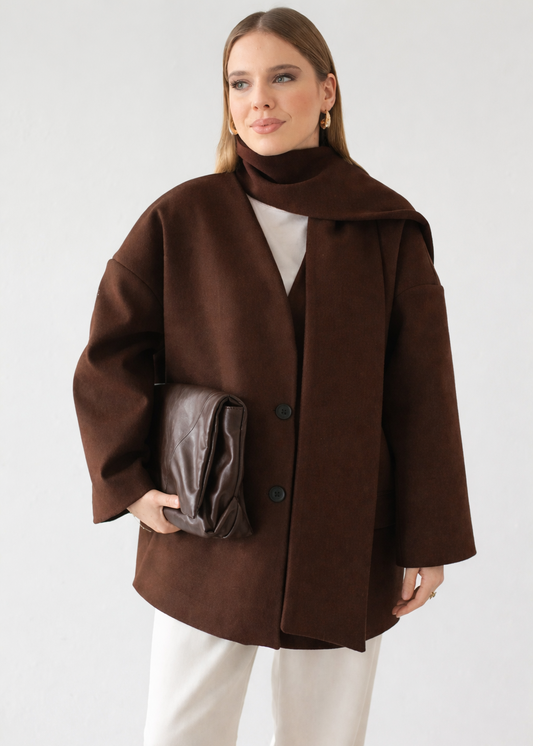 Brown Statement Coat With Scarf