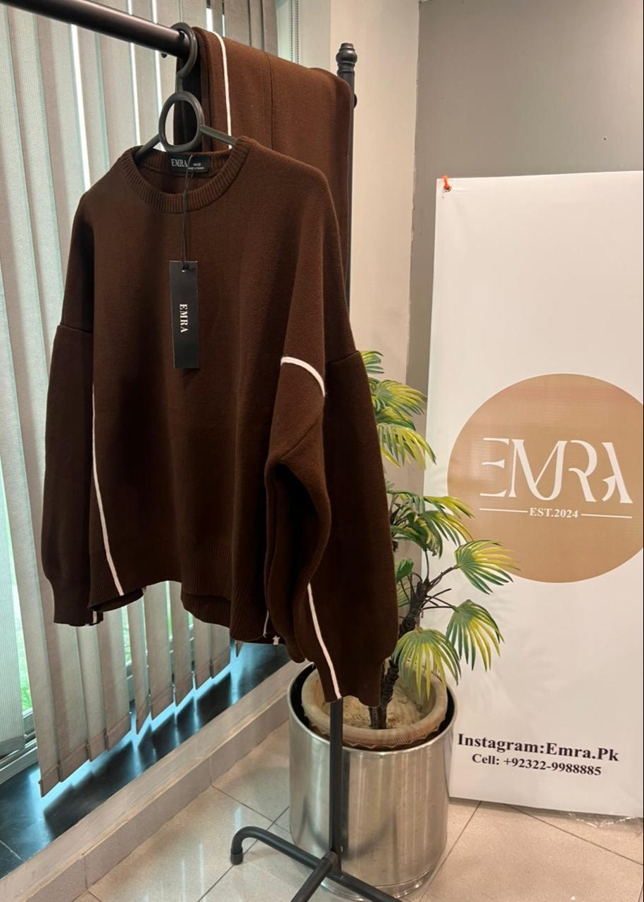 Warm Knitted Brown Cardigan Coord Set