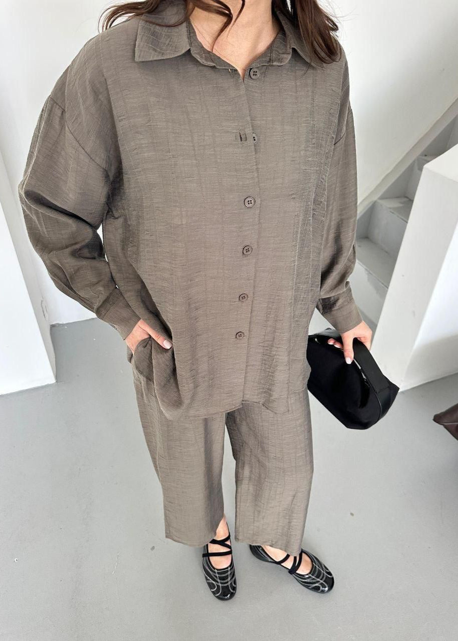 Brownish Grey Lined Coord Set