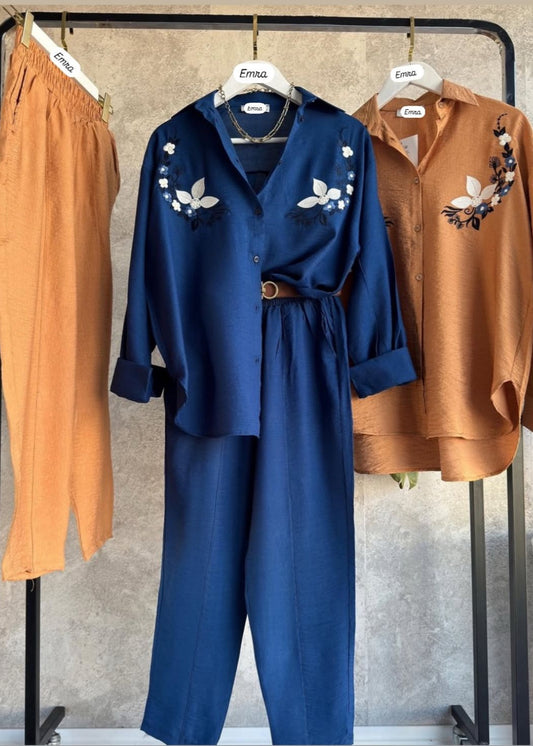 Blue Flower Embroidered Set