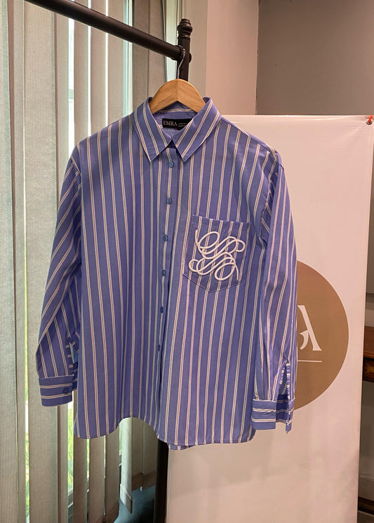 Blue Stripe Shirt With Embroidered Detail