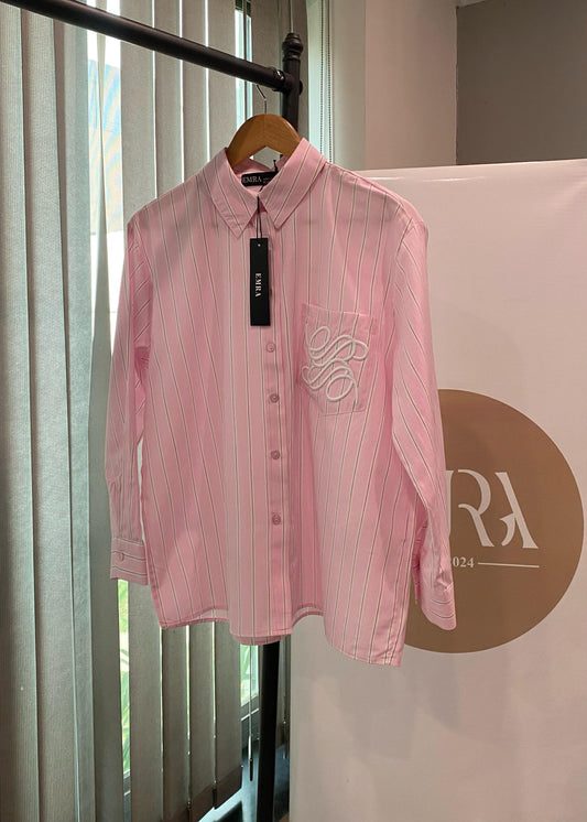 Pink Stripe Shirt With Embroidered Detail