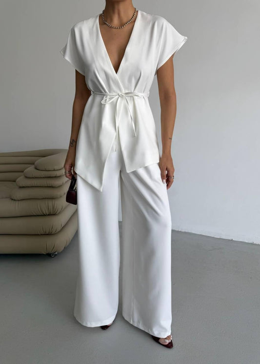 White Tie Detail Co Ord Set