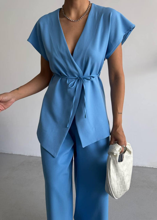 Blue Tie Detail Co Ord Set