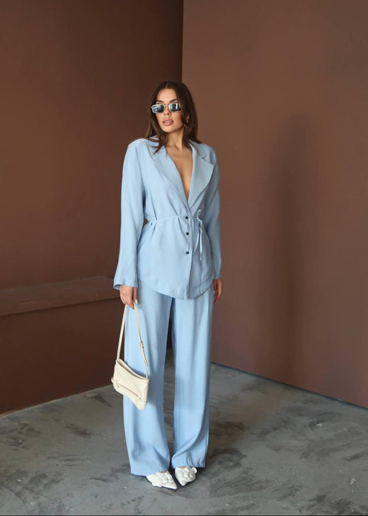 Blue Buttoned Suit Set