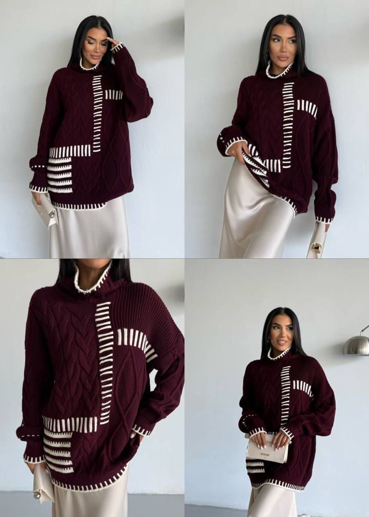 Maroon Grid Knit Sweater