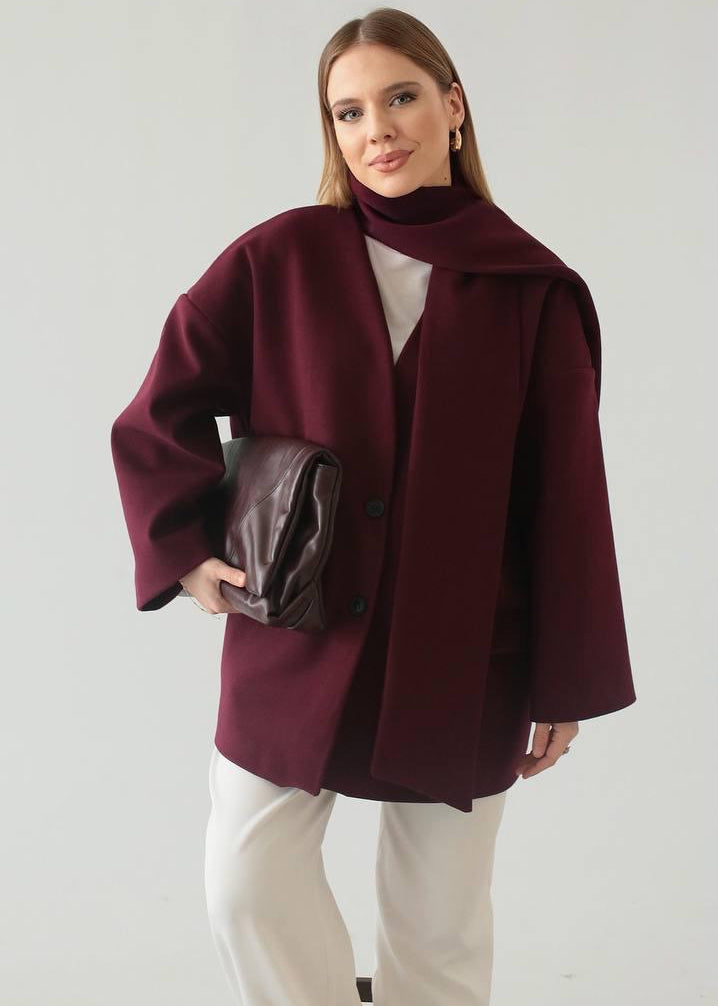 Burgundy Statement Coat With Scarf