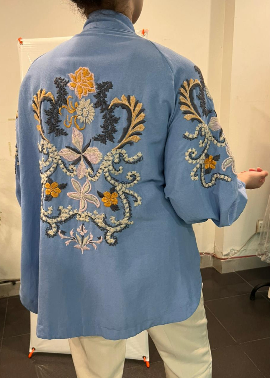 Sky Blue Embroidered Kimono Top