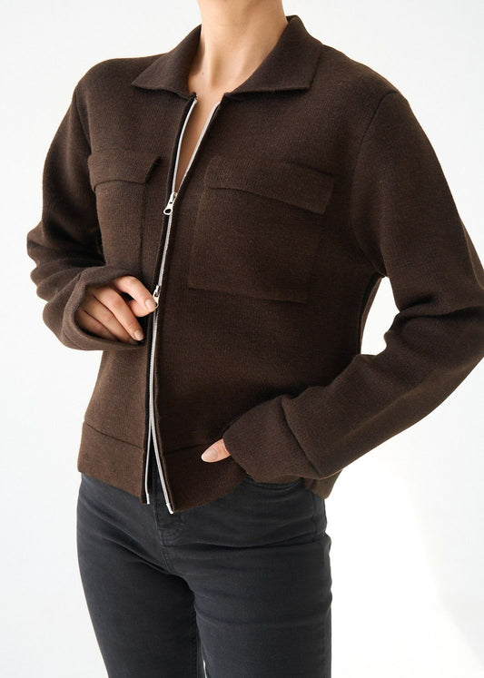 Cocoa Zip-Up Knit Jacket