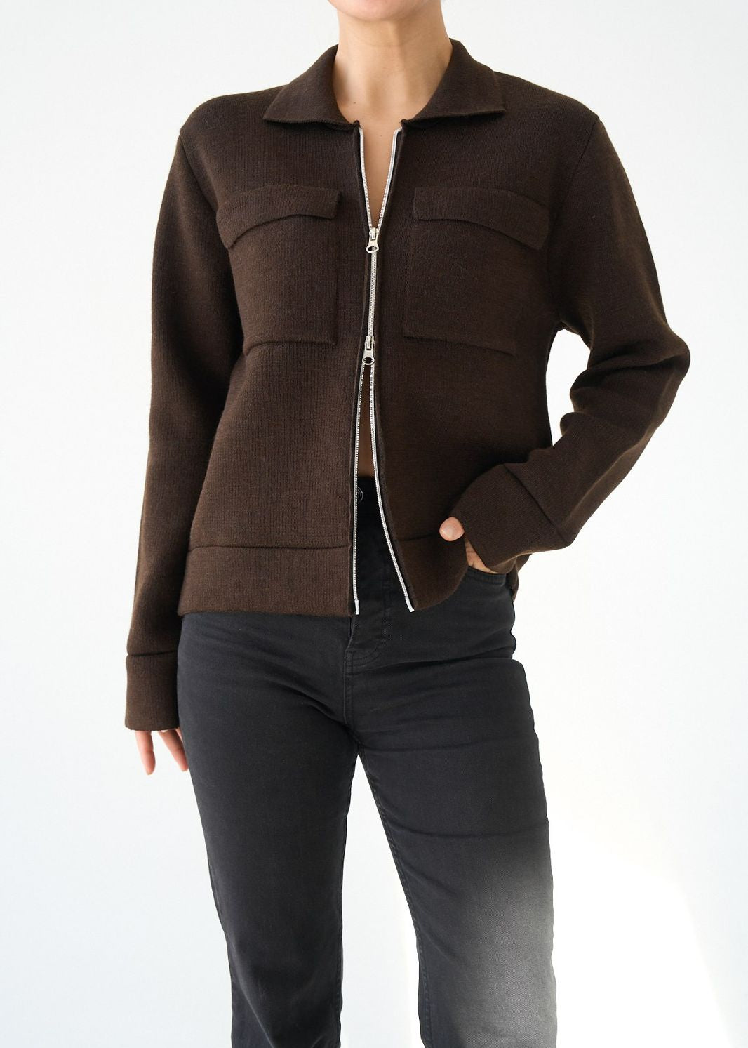 Cocoa Zip-Up Knit Jacket