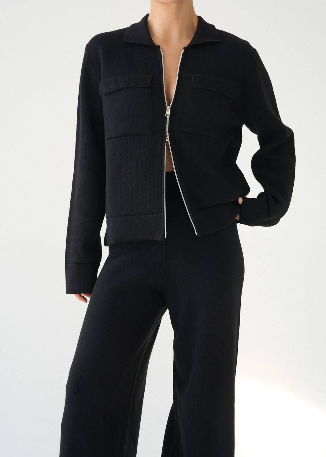 Black Zip-Up Knit Jacket