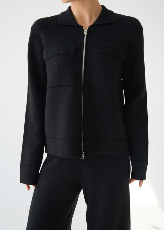 Black Zip-Up Knit Jacket