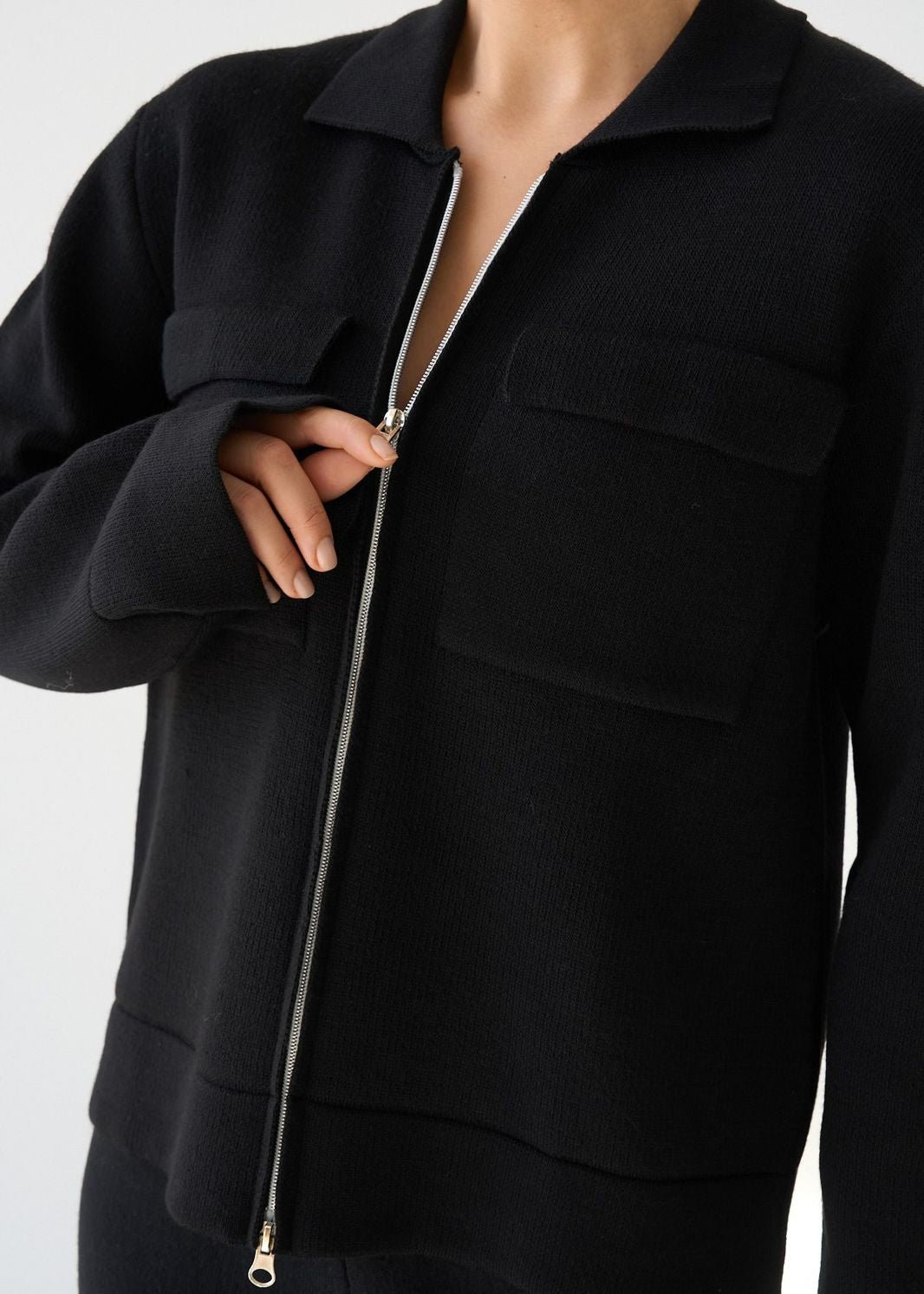 Black Zip-Up Knit Jacket