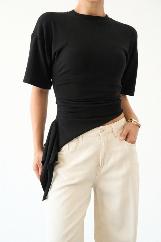 Asymmetric Ruched Top — Black