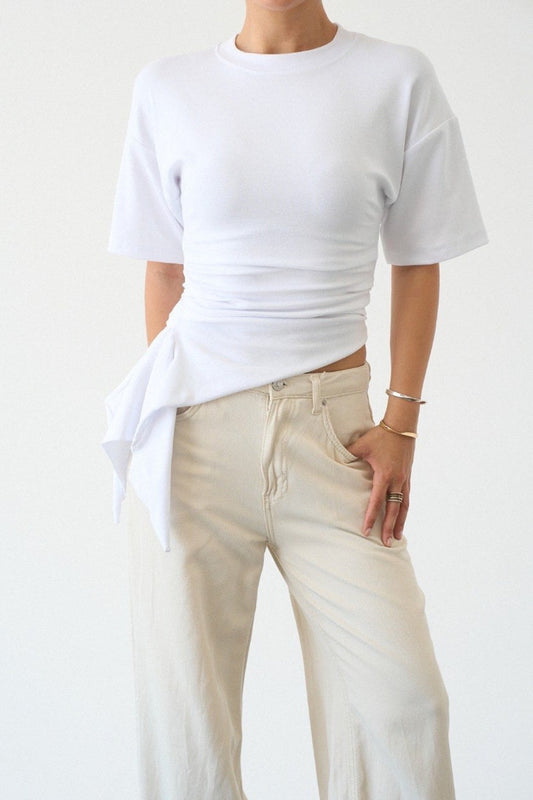 Asymmetric Ruched Top — White