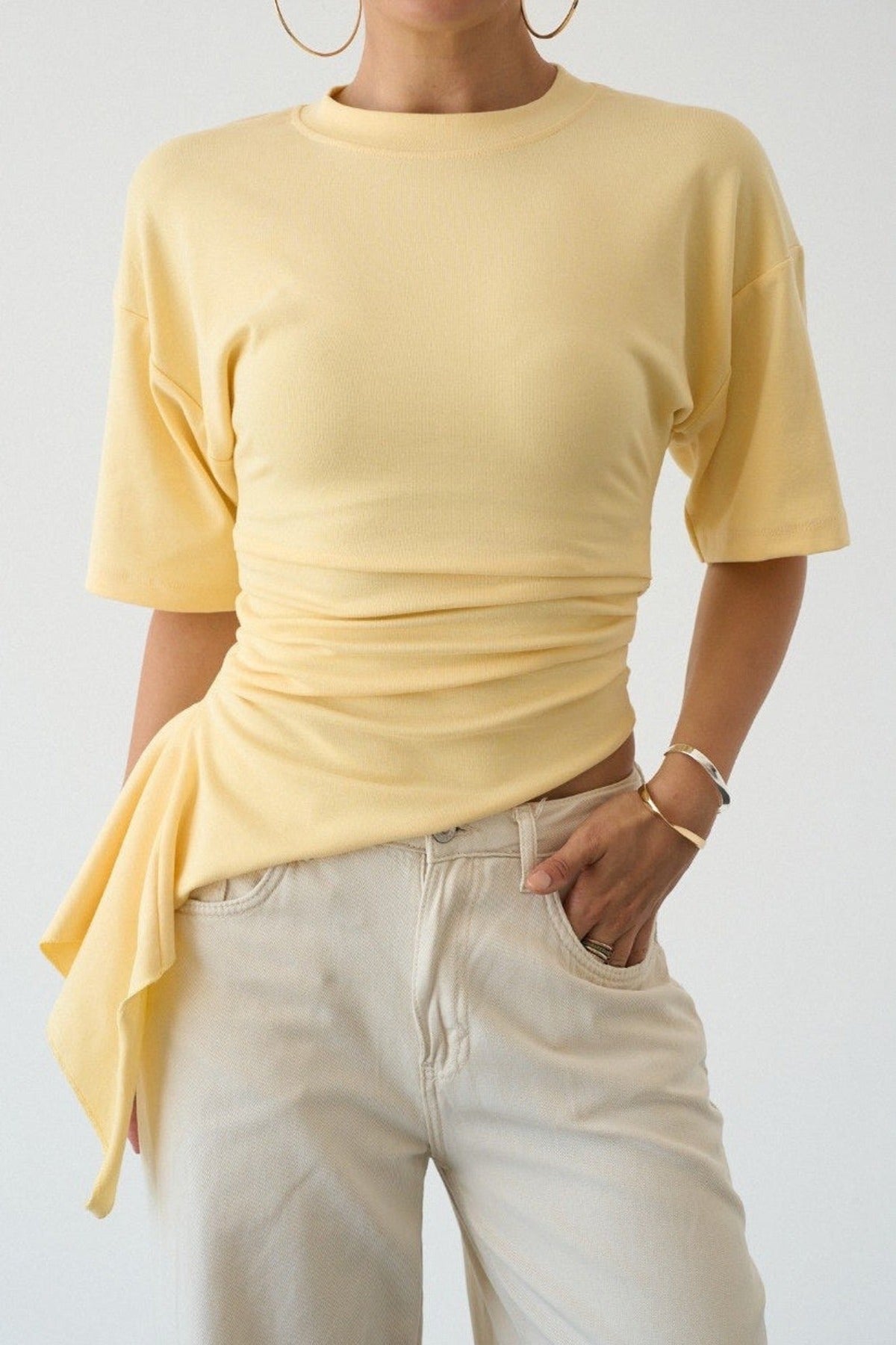 Asymmetric Ruched Top — Yellow