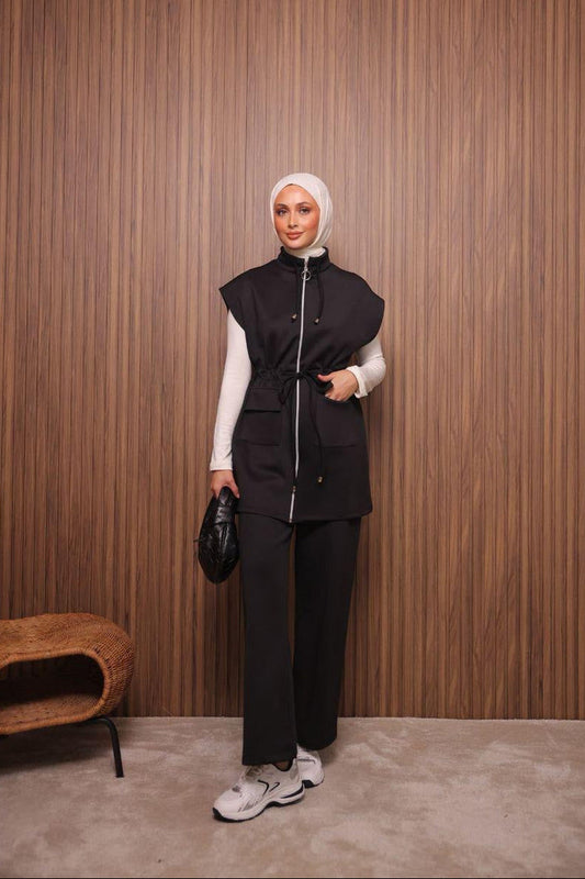 Black Safari Sleeveless Set