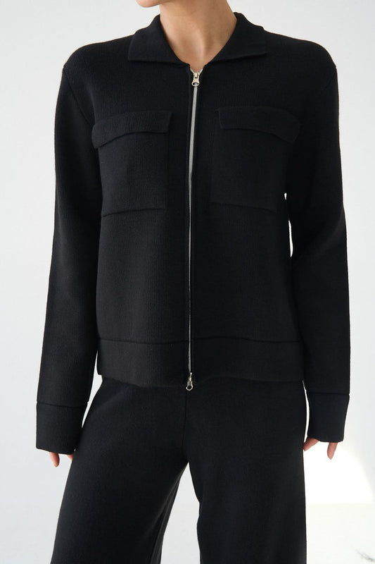 Black Zip-Up Knit Jacket
