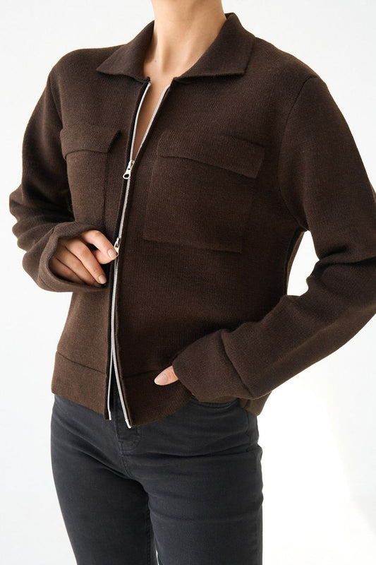 Cocoa Zip-Up Knit Jacket