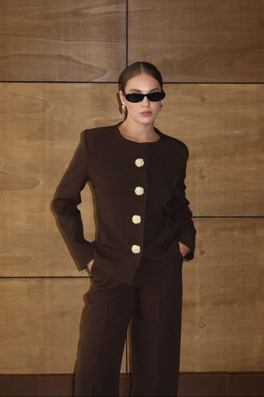 Chocolate Brown Chunky Gold Button Set