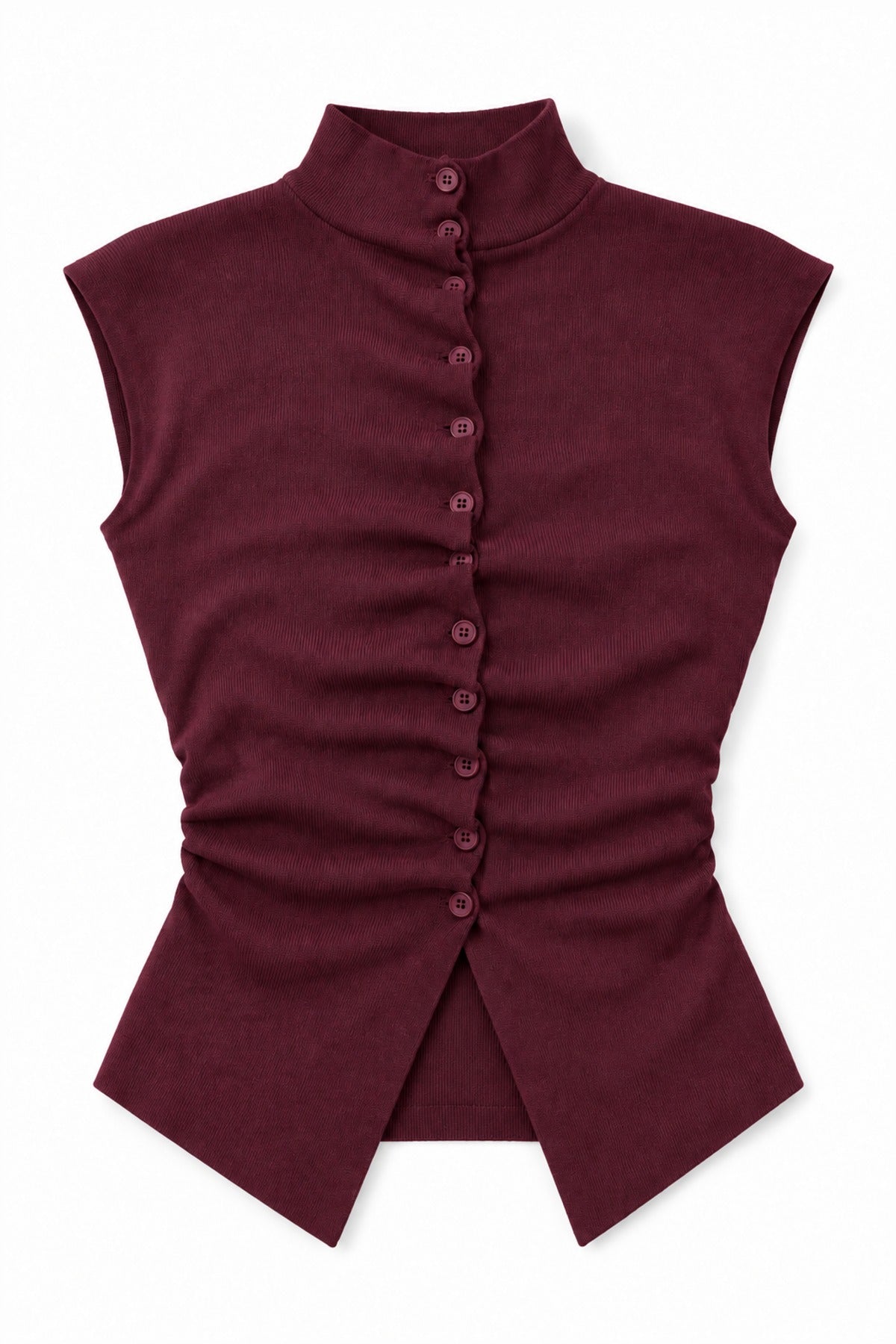 Buttoned Knit Waistcoat in Maroon, flat lay