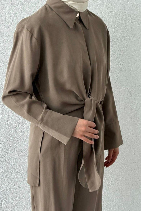 Beige Tie Co-Ord Set