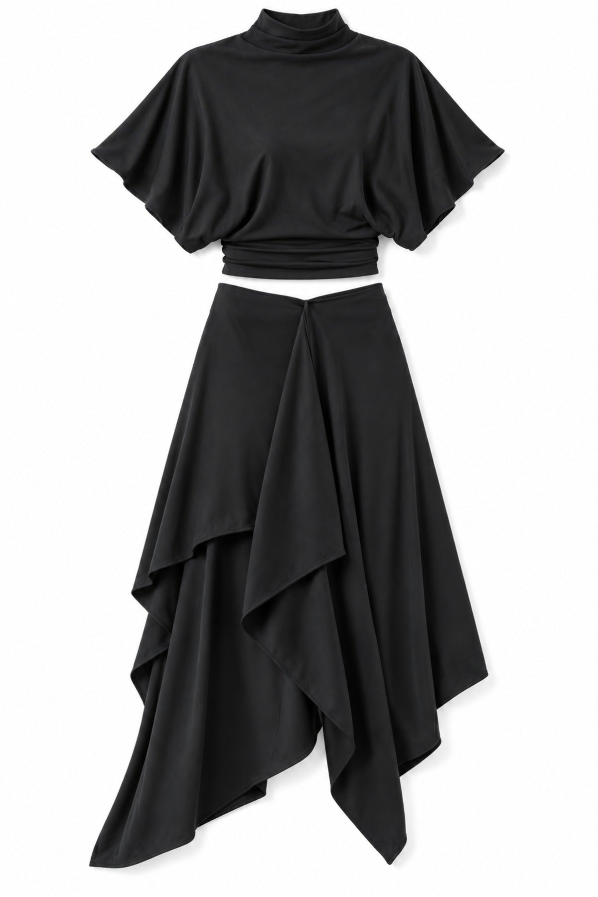 Draped Skirt Co-ord in Black, flat lay