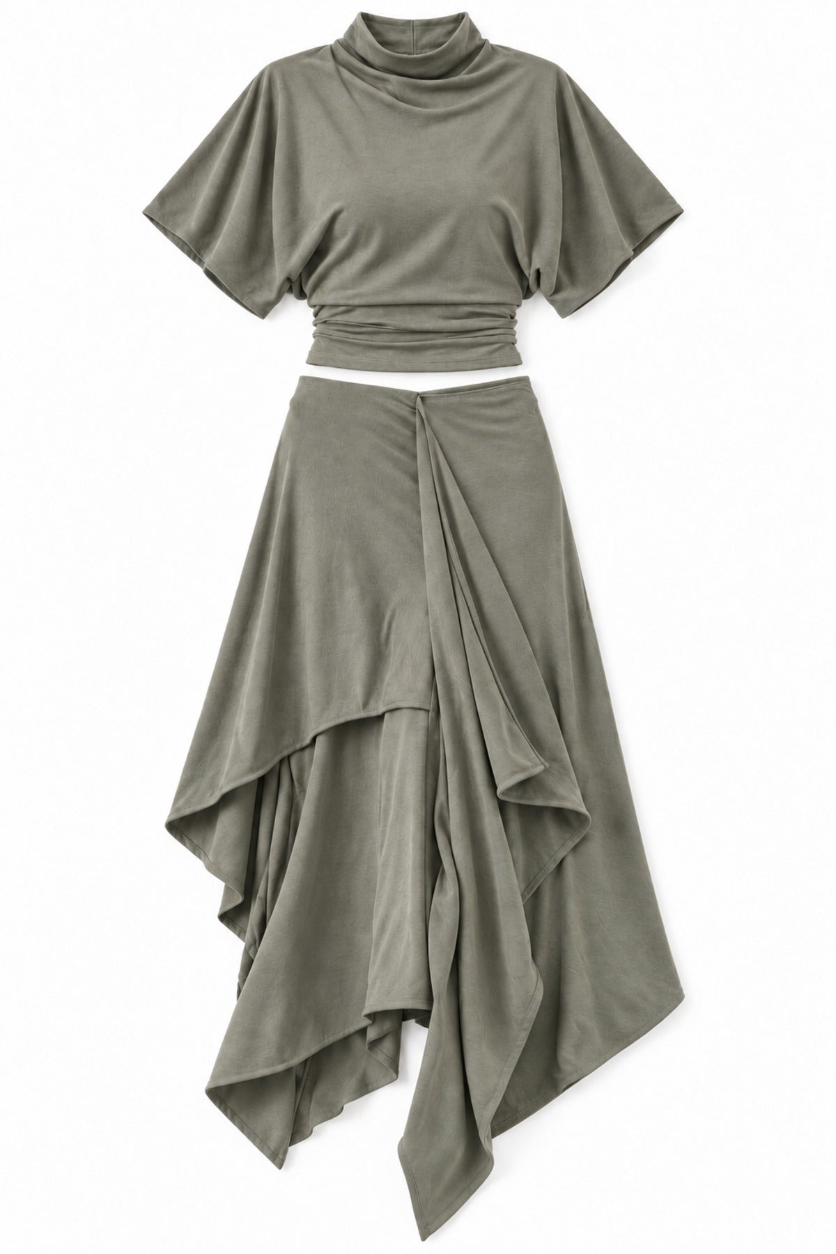 Draped Skirt Co-ord in Grey, flat lay
