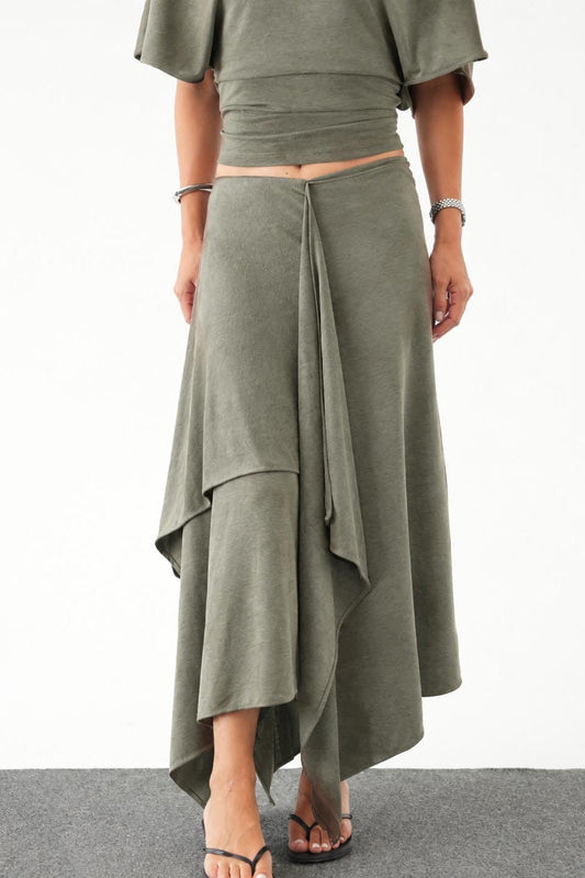 Draped Skirt Co-ord — Grey
