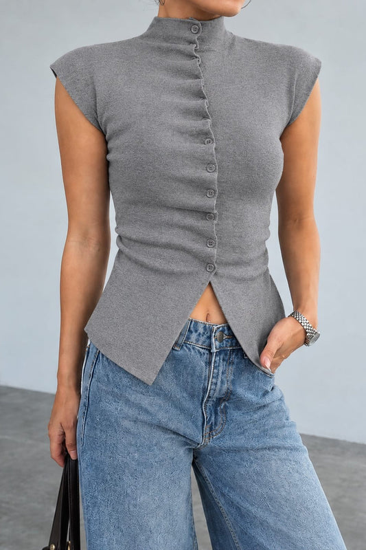 Buttoned Knit Waistcoat — Grey