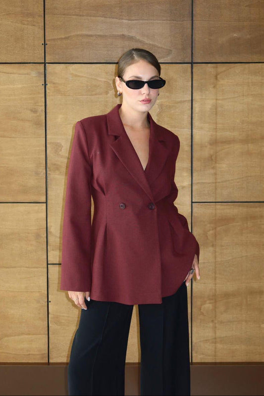 Maroon Pleated Blazer