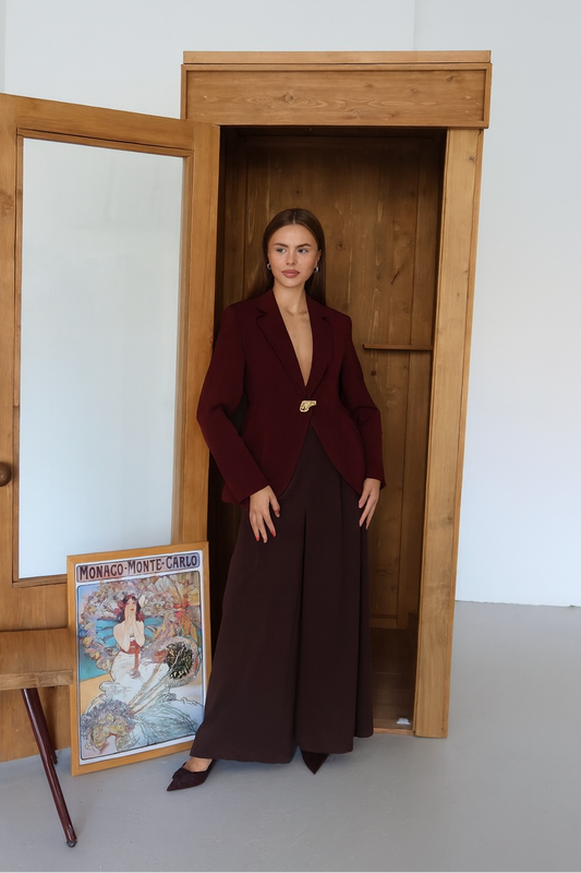 Burgundy Coat With Golden Button