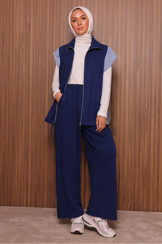 Blue Stripe Detail Sleeveless Set