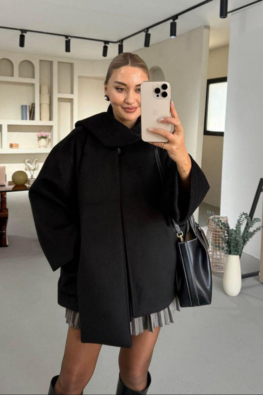 Urban Wool Black Jacket With Scarf