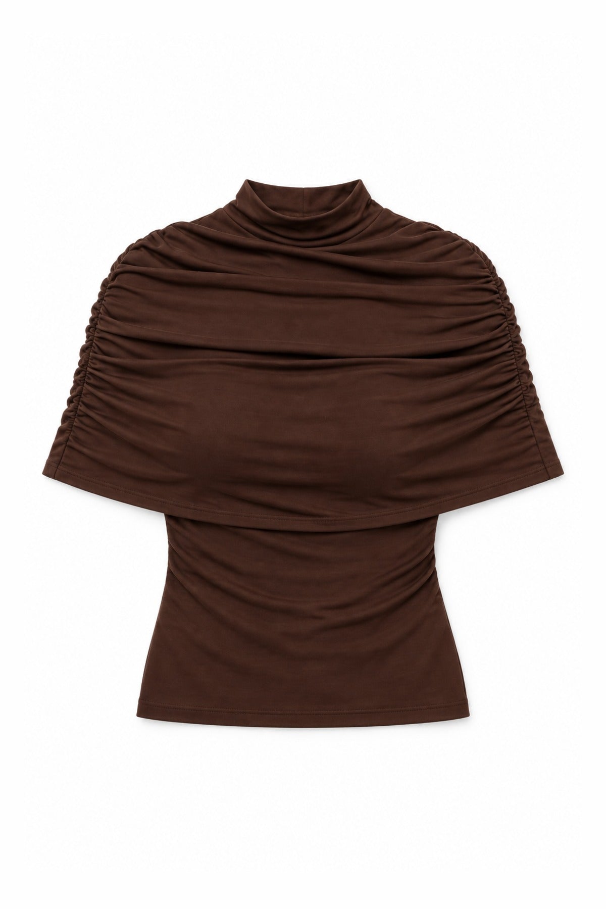 Ruched Cape Top in Brown, flat lay