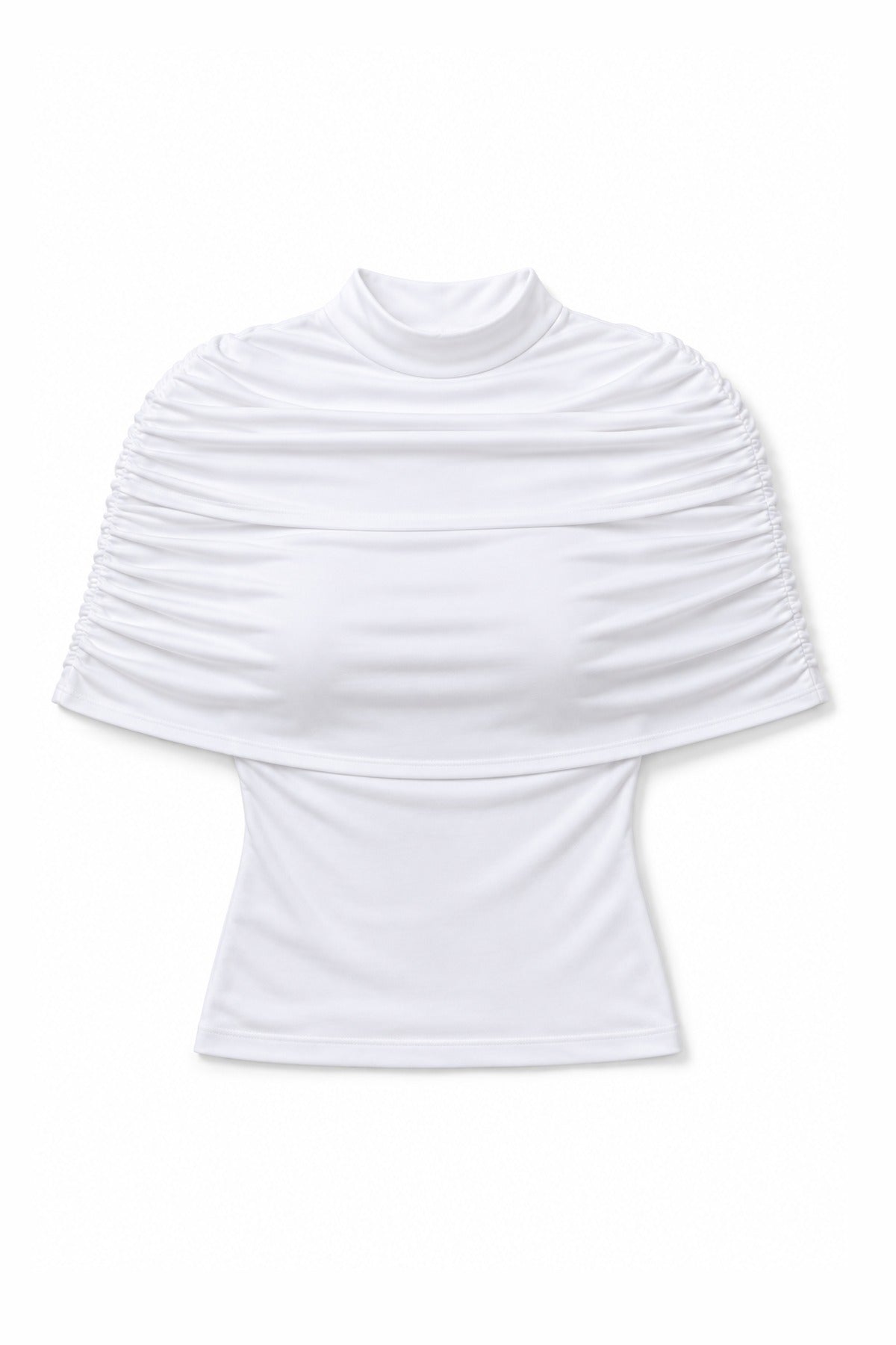 Ruched Cape Top in White, flat lay