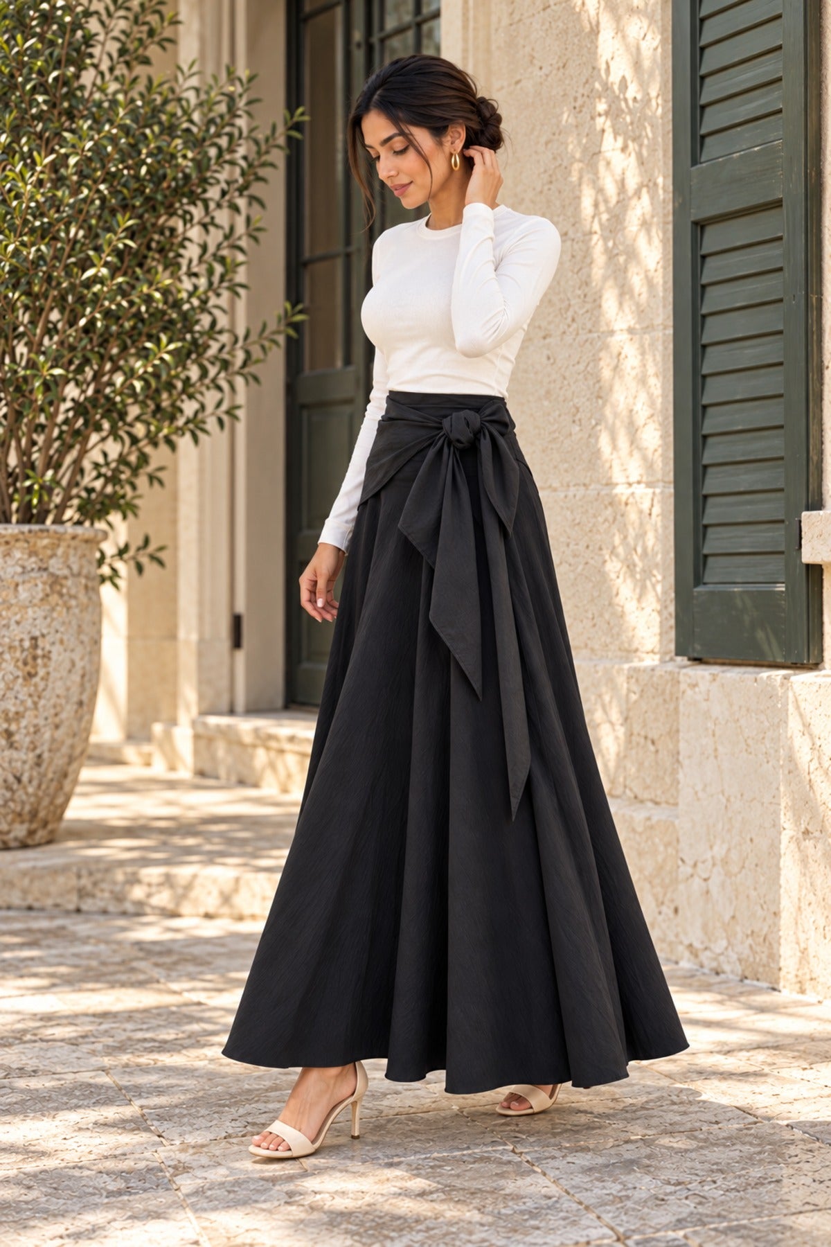 Sash Skirt in Black, side view