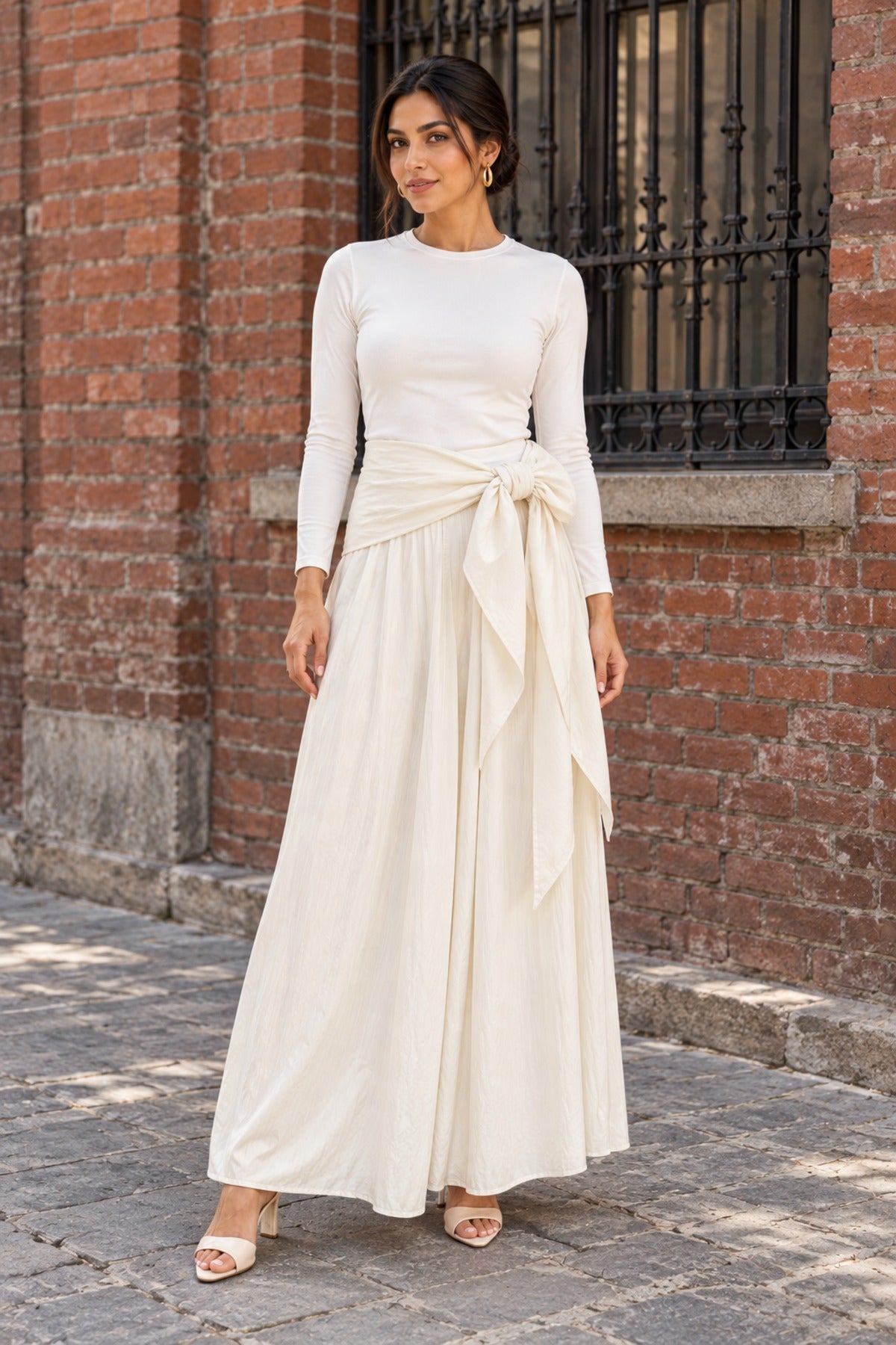 Sash Skirt in Off White, front view